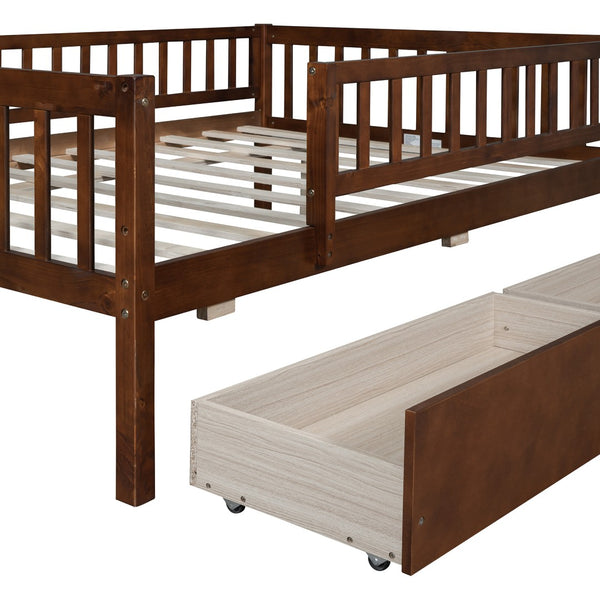 HomeRoots Walnut Wood Full Day Bed Frame – Stylish, Versatile Furniture for Seating & Sleeping in Any Space 590700