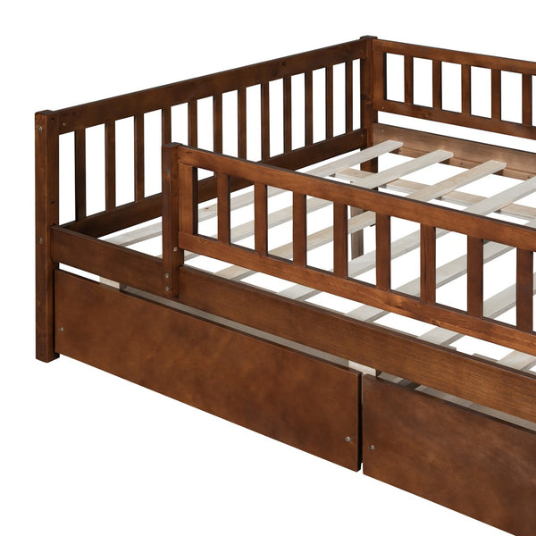 HomeRoots Walnut Wood Full Day Bed Frame – Stylish, Versatile Furniture for Seating & Sleeping in Any Space 590700