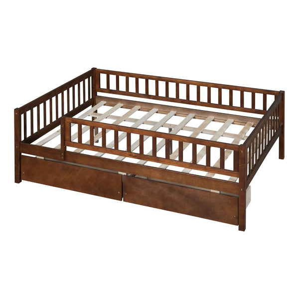 HomeRoots Walnut Wood Full Day Bed Frame – Stylish, Versatile Furniture for Seating & Sleeping in Any Space 590700