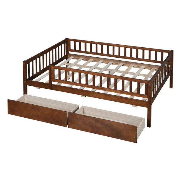 HomeRoots Walnut Wood Full Day Bed Frame – Stylish, Versatile Furniture for Seating & Sleeping in Any Space 590700