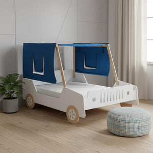 HomeRoots White Wood Full Car Bed Frame – Stylish, Durable Design for a Cozy Children's Sleep Space, 300 lb Capacity 590701