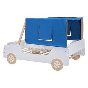 HomeRoots White Wood Full Car Bed Frame – Stylish, Durable Design for a Cozy Children's Sleep Space, 300 lb Capacity 590701