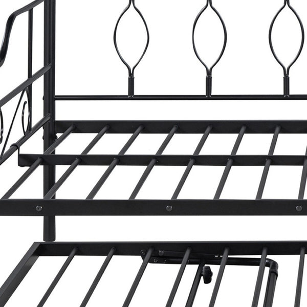 HomeRoots Black Metal Full Day Bed with Pull-Out Trundle - Stylish, Space-Saving Solution for Any Room! 590702