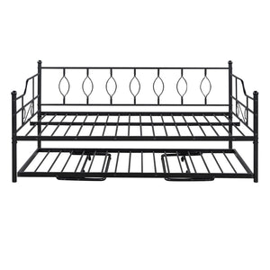 HomeRoots Black Metal Full Day Bed with Pull-Out Trundle - Stylish, Space-Saving Solution for Any Room! 590702