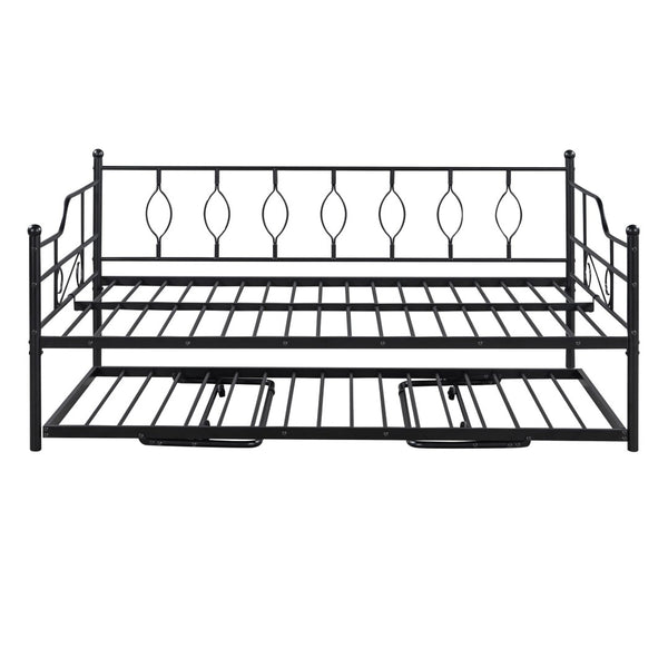 HomeRoots Black Metal Full Day Bed with Pull-Out Trundle - Stylish, Space-Saving Solution for Any Room! 590702
