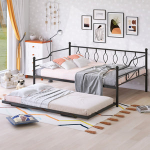 HomeRoots Black Metal Full Day Bed with Pull-Out Trundle - Stylish, Space-Saving Solution for Any Room! 590702