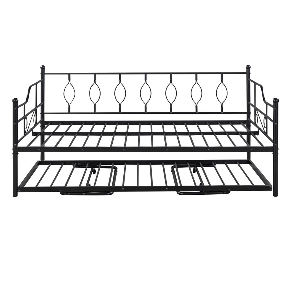 HomeRoots Black Metal Full Day Bed with Pull-Out Trundle - Stylish, Space-Saving Solution for Any Room! 590702