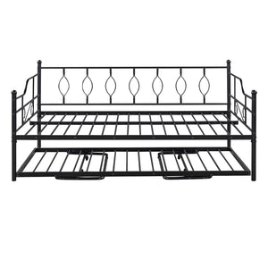 HomeRoots Black Metal Full Day Bed with Pull-Out Trundle - Stylish, Space-Saving Solution for Any Room! 590702