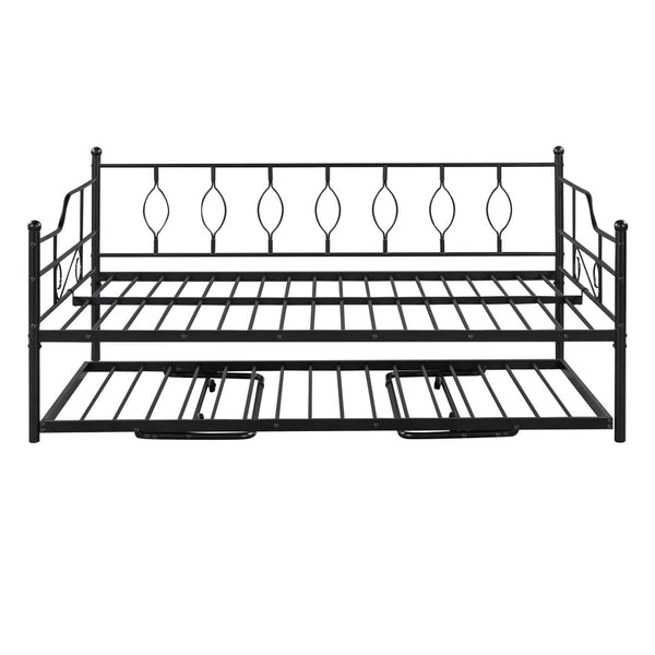 HomeRoots Black Metal Full Day Bed with Pull-Out Trundle - Stylish, Space-Saving Solution for Any Room! 590702