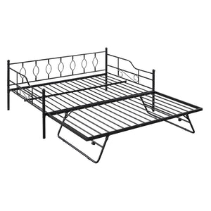 HomeRoots Black Metal Full Day Bed with Pull-Out Trundle - Stylish, Space-Saving Solution for Any Room! 590702
