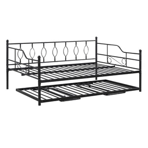 HomeRoots Black Metal Full Day Bed with Pull-Out Trundle - Stylish, Space-Saving Solution for Any Room! 590702