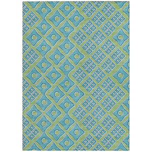 Homeroots 3' Artichoke Green And Aqua Geometric Washable Area Rug For Stylish Indoor Or Outdoor Spaces 3' X 5' Polyester 590703