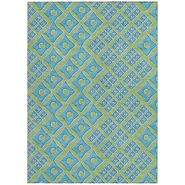 Homeroots 3' Artichoke Green And Aqua Geometric Washable Area Rug For Stylish Indoor Or Outdoor Spaces 3' X 5' Polyester 590703