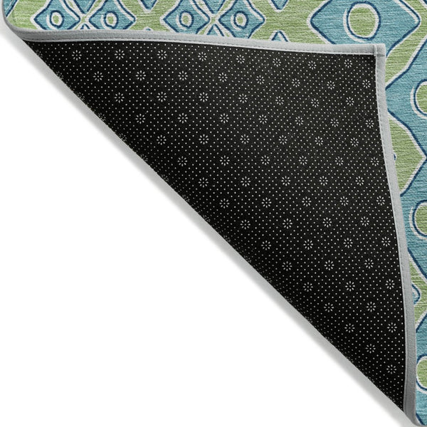 HomeRoots 5' Geometric Artichoke Green and Aqua Area Rug - Washable, Durable Design for Indoor & Outdoor Use 5' X 8' 590704