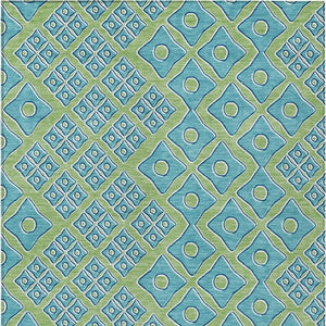 HomeRoots 5' Geometric Artichoke Green and Aqua Area Rug - Washable, Durable Design for Indoor & Outdoor Use 5' X 8' 590704