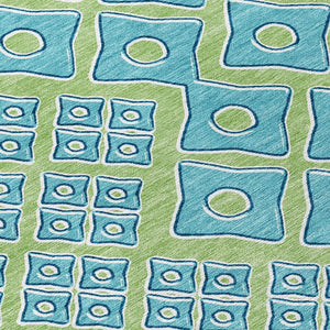 HomeRoots 5' Geometric Artichoke Green and Aqua Area Rug - Washable, Durable Design for Indoor & Outdoor Use 5' X 8' 590704