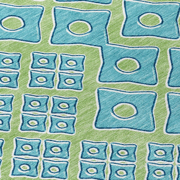 HomeRoots 5' Geometric Artichoke Green and Aqua Area Rug - Washable, Durable Design for Indoor & Outdoor Use 5' X 8' 590704