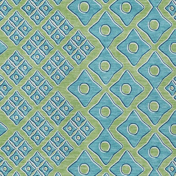 Homeroots 3' Artichoke Green And Aqua Geometric Washable Area Rug For Stylish Indoor Or Outdoor Spaces 8' X 10' Polyester 590706