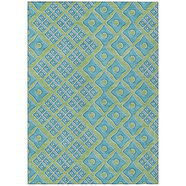 HomeRoots 9' Artichoke Green Aqua Geometric Area Rug - Stylish, Durable, and Washable for Indoor & Outdoor Use 9' X 12' 590707