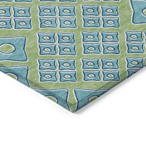 Homeroots 3' Artichoke Green And Aqua Geometric Washable Area Rug For Stylish Indoor Or Outdoor Spaces 9' X 12' Polyester 590707