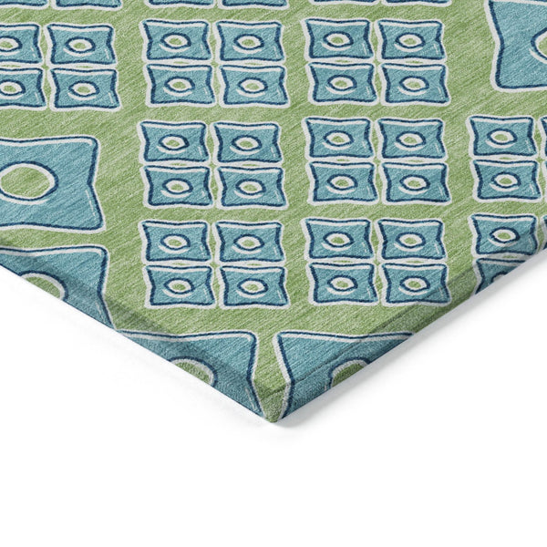 Homeroots 3' Artichoke Green And Aqua Geometric Washable Area Rug For Stylish Indoor Or Outdoor Spaces 9' X 12' Polyester 590707