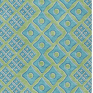 Homeroots 3' Artichoke Green And Aqua Geometric Washable Area Rug For Stylish Indoor Or Outdoor Spaces 9' X 12' Polyester 590707