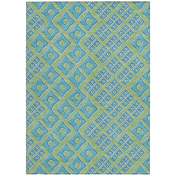 HomeRoots 5' Geometric Artichoke Green and Aqua Area Rug - Washable, Durable Design for Indoor & Outdoor Use 10' X 14' 590708