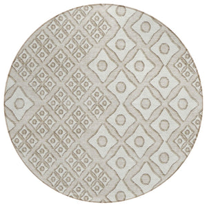 HomeRoots 5' Beige and Ivory Geometric Area Rug - Stylish, Durable, Washable Indoor/Outdoor Design for Any Space 8' Round 590711