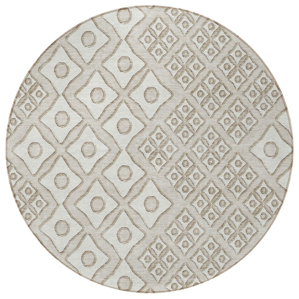 Homeroots 3' Artichoke Green And Aqua Geometric Washable Area Rug For Stylish Indoor Or Outdoor Spaces 8' Round Polyester 590711