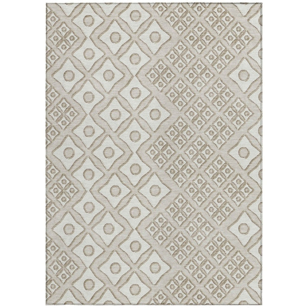 HomeRoots 9' Stylish Beige and Ivory Geometric Washable Area Rug for Indoor and Outdoor High Traffic Spaces 9' X 12' 590713