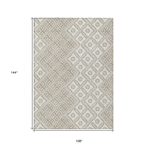 HomeRoots 9' Stylish Beige and Ivory Geometric Washable Area Rug for Indoor and Outdoor High Traffic Spaces 9' X 12' 590713