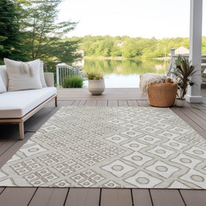 HomeRoots 9' Stylish Beige and Ivory Geometric Washable Area Rug for Indoor and Outdoor High Traffic Spaces 9' X 12' 590713