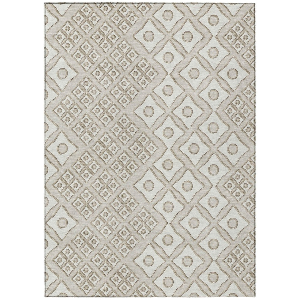 HomeRoots 9' Stylish Beige and Ivory Geometric Washable Area Rug for Indoor and Outdoor High Traffic Spaces 9' X 12' 590713
