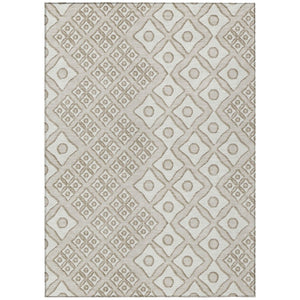 HomeRoots 9' Stylish Beige and Ivory Geometric Washable Area Rug for Indoor and Outdoor High Traffic Spaces 9' X 12' 590713
