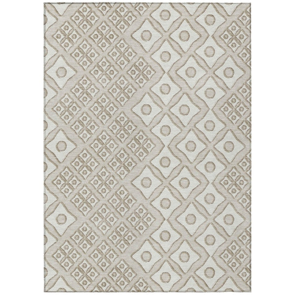 HomeRoots 9' Stylish Beige and Ivory Geometric Washable Area Rug for Indoor and Outdoor High Traffic Spaces 9' X 12' 590713