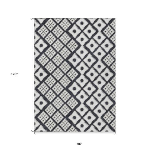 Homeroots 3' Artichoke Green And Aqua Geometric Washable Area Rug For Stylish Indoor Or Outdoor Spaces 8' X 10' Polyester 590718