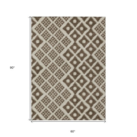 Homeroots 3' Artichoke Green And Aqua Geometric Washable Area Rug For Stylish Indoor Or Outdoor Spaces 5' X 8' Polyester 590722