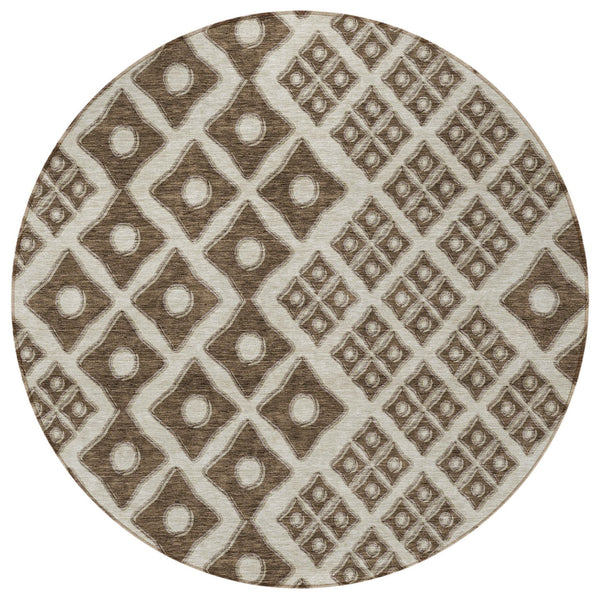 Homeroots 3' Artichoke Green And Aqua Geometric Washable Area Rug For Stylish Indoor Or Outdoor Spaces 8' Round Polyester 590723