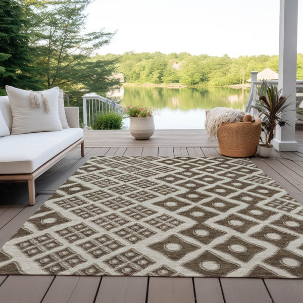 Homeroots 3' Artichoke Green And Aqua Geometric Washable Area Rug For Stylish Indoor Or Outdoor Spaces 8' X 10' Polyester 590724