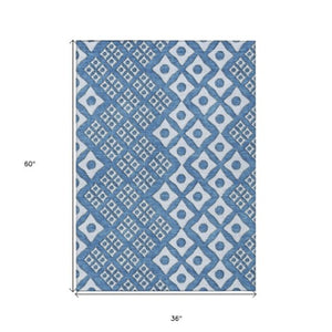 Homeroots 3' Artichoke Green And Aqua Geometric Washable Area Rug For Stylish Indoor Or Outdoor Spaces 3' X 5' Polyester 590727