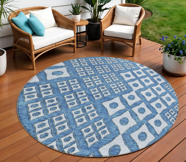 Homeroots 3' Artichoke Green And Aqua Geometric Washable Area Rug For Stylish Indoor Or Outdoor Spaces 8' Round Polyester 590729