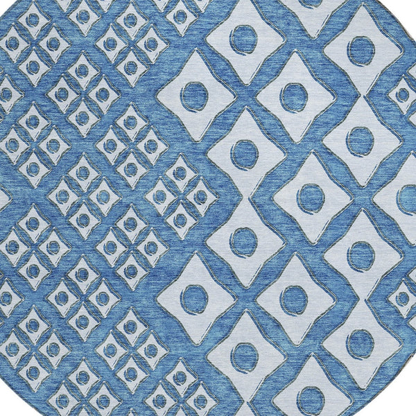 Homeroots 3' Artichoke Green And Aqua Geometric Washable Area Rug For Stylish Indoor Or Outdoor Spaces 8' Round Polyester 590729