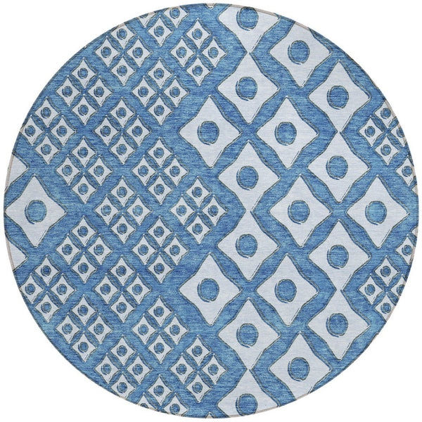 Homeroots 3' Artichoke Green And Aqua Geometric Washable Area Rug For Stylish Indoor Or Outdoor Spaces 8' Round Polyester 590729