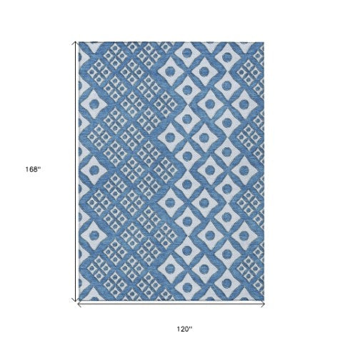 Homeroots 3' Artichoke Green And Aqua Geometric Washable Area Rug For Stylish Indoor Or Outdoor Spaces 10' X 14' Polyester 590732