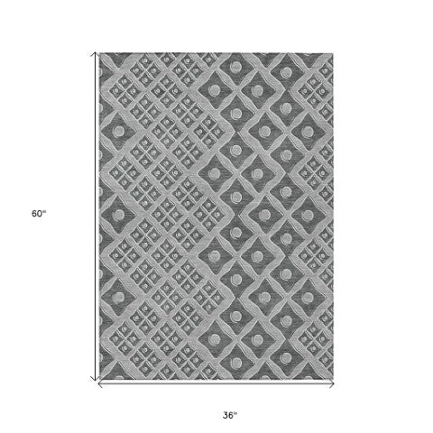 Homeroots 3' Artichoke Green And Aqua Geometric Washable Area Rug For Stylish Indoor Or Outdoor Spaces 3' X 5' Polyester 590733