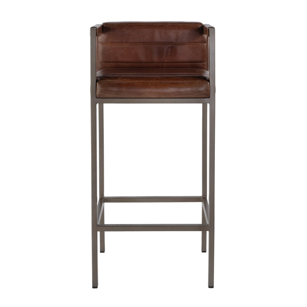 Butler Specialty Butler Leather & Iron Accent Stool - 38" Stylish Low Back Seat For Modern Dining & Bar Spaces Brown Iron,Leather 5907344-butler