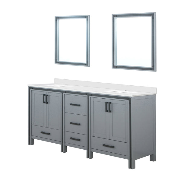 English Elm Dark Grey Double Bath Vanity 72" W With Cultured Marble Top & Soft-Close Drawers, 30" Mirrors Included B2731S00937