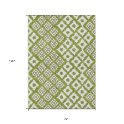 Homeroots 3' Artichoke Green And Aqua Geometric Washable Area Rug For Stylish Indoor Or Outdoor Spaces 8' X 10' Polyester 590748