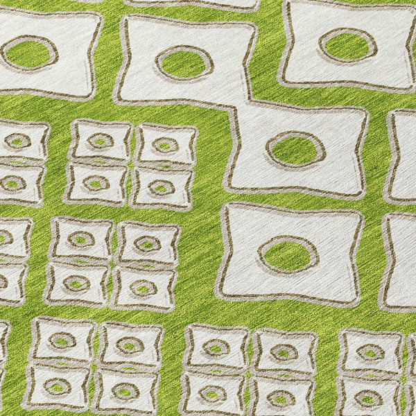 Homeroots 3' Artichoke Green And Aqua Geometric Washable Area Rug For Stylish Indoor Or Outdoor Spaces 8' X 10' Polyester 590748