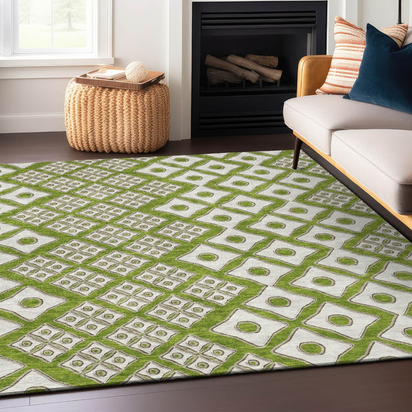 Homeroots 3' Artichoke Green And Aqua Geometric Washable Area Rug For Stylish Indoor Or Outdoor Spaces 8' X 10' Polyester 590748